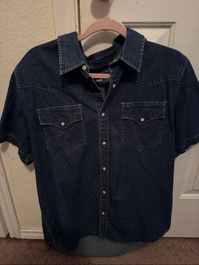 Men's Tecovas Dark Blue Denim Short-Sleeve Western Shirt